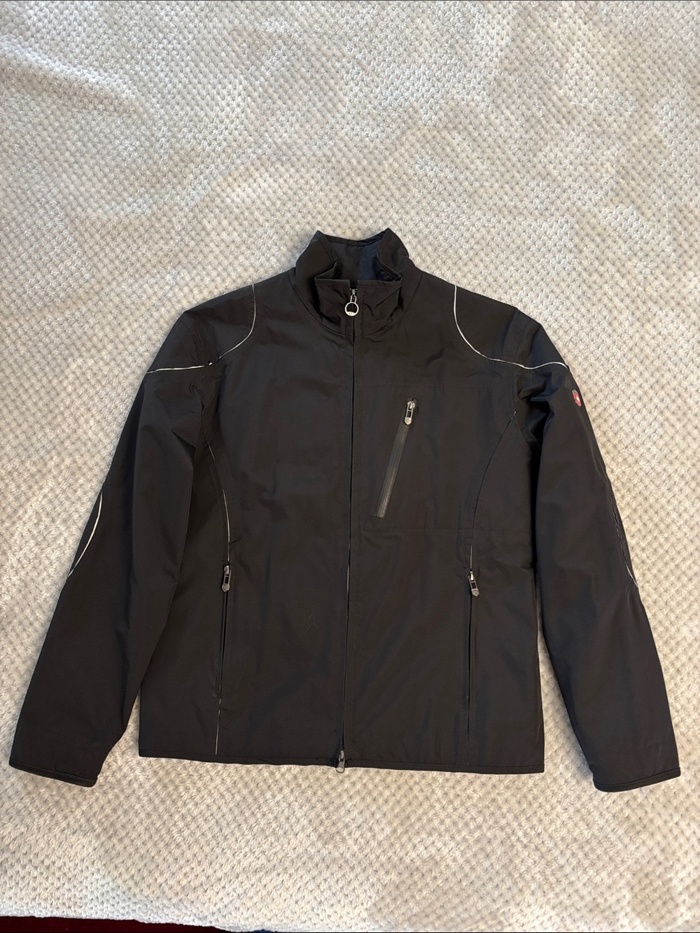 Swiss Wellensteyn Men's Black Windbreaker Jacket with Reflective Piping Sz M